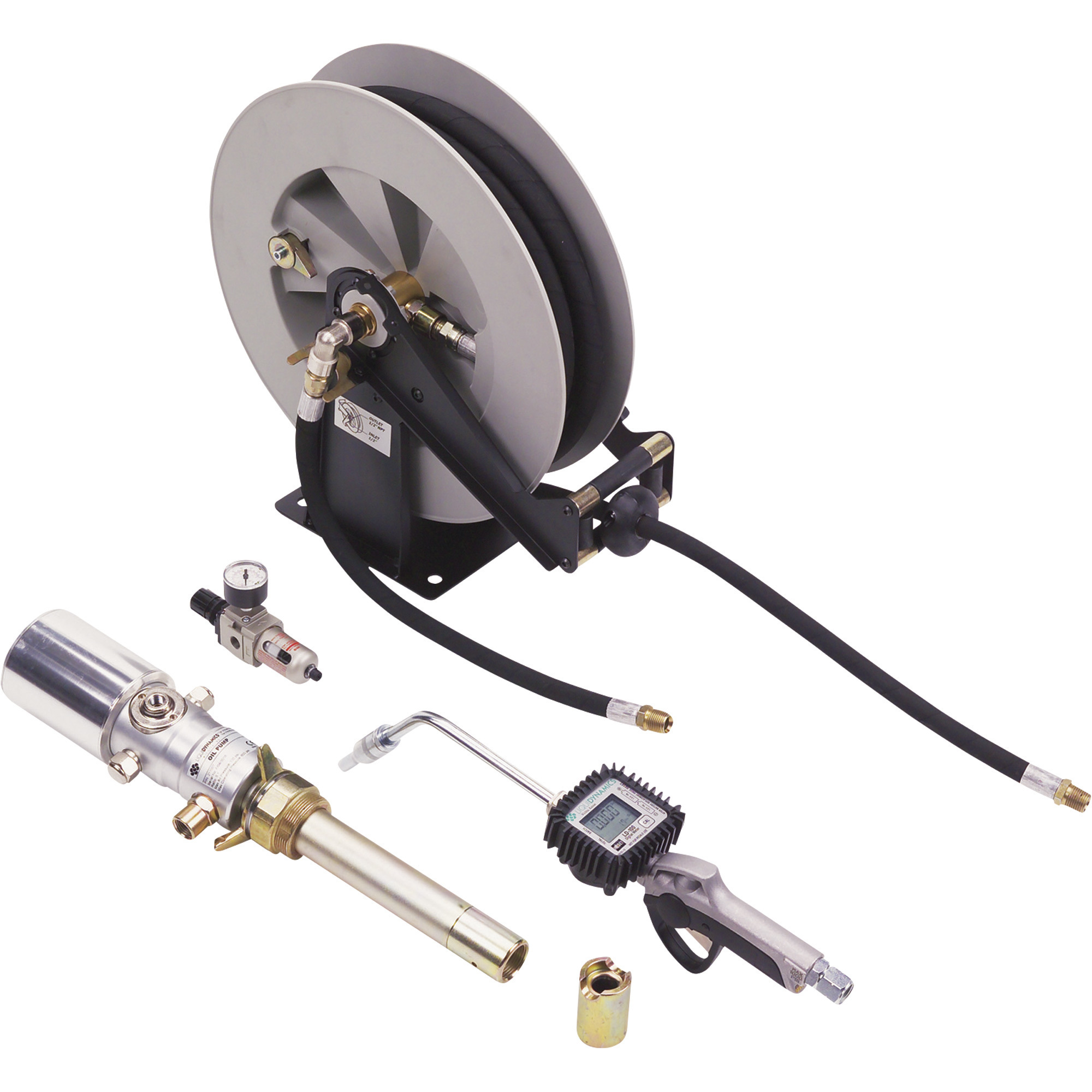 Liquidynamics Oil Lubrication System, 25ft. Pump Reel Kit, 4 GPM, Model# 21100T-S26